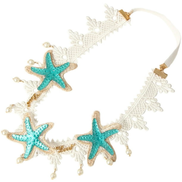 Diadema de estrella de mar, diadema de encaje con perlas, diadema de verano, accesorios para el cabello de sirena