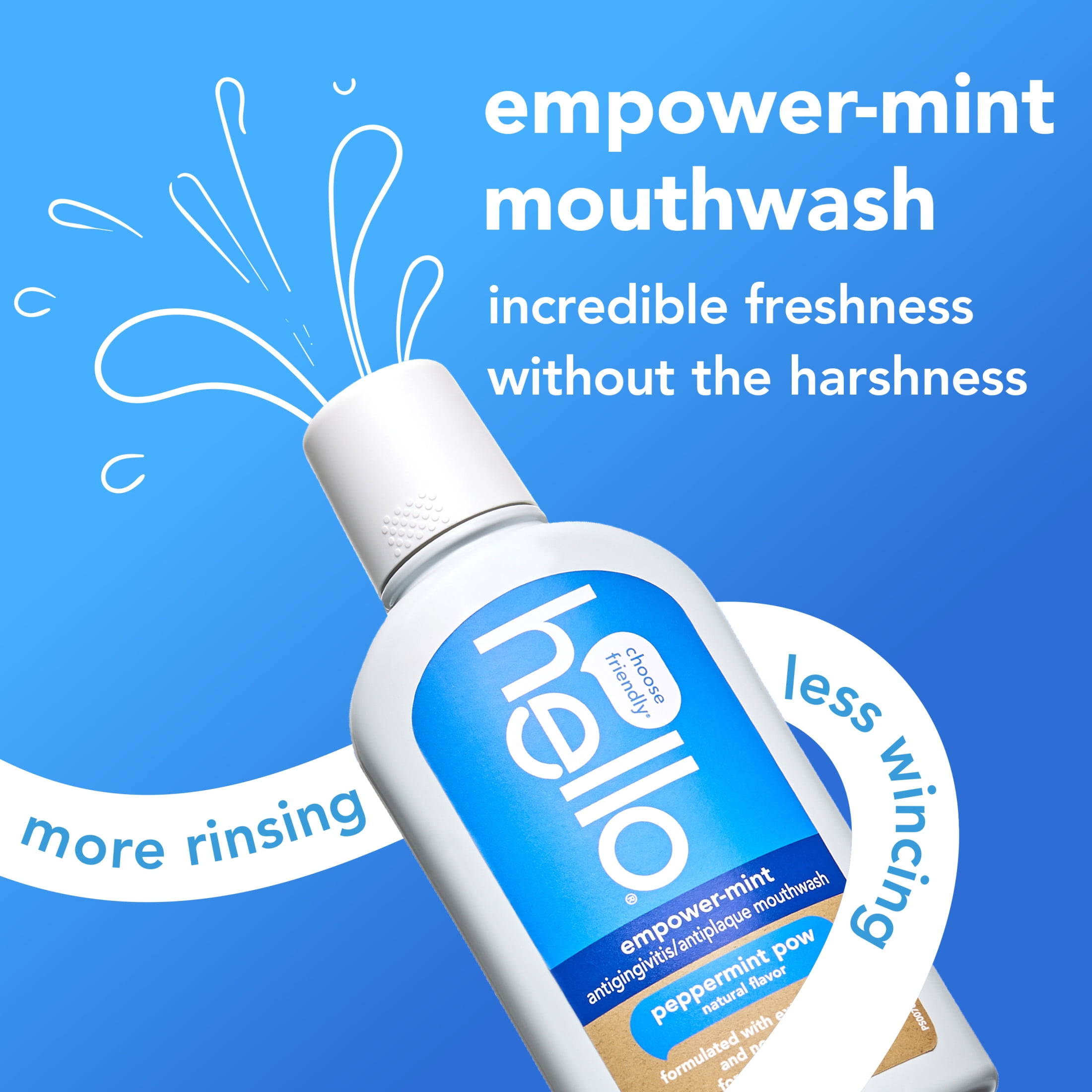 hello Empower-Mint Fluoride Free and Alcohol Free Mouthwash, Peppermint Pow, 16 Fl Oz Bottle