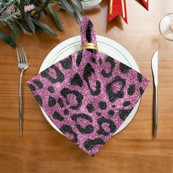 20"x20" Satin Dinner Napkin Pink Glitter Cheetah Print Table Napkins for Wedding Birthday Restaurant Party Tableware Decoration 1 Pack
