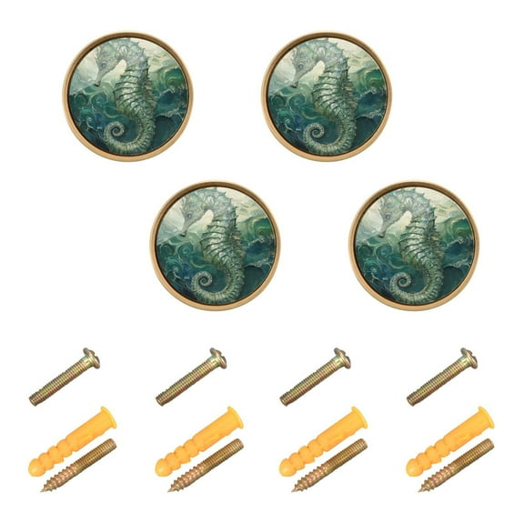 Qxltty Green Seahorse Cabinet Knobs Kitchen Drawer Knobs Round Door Pulls Dressing Table Wardrobe Closet Knob Handles Decorative Set of 4