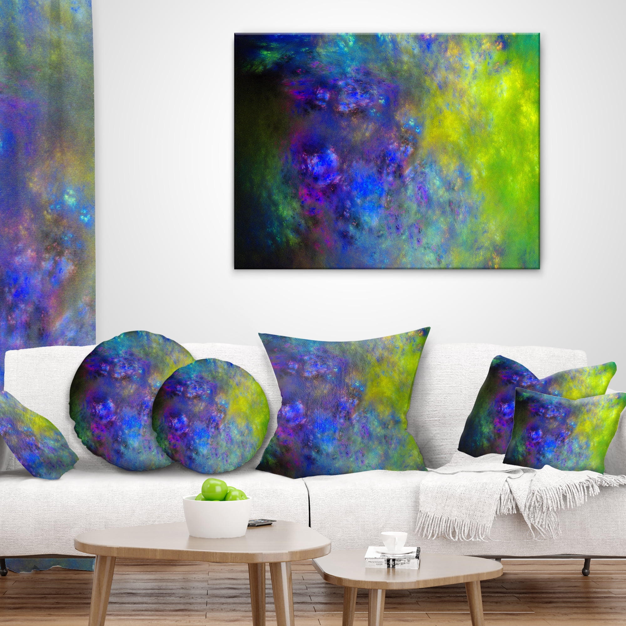 Designart Blue Green Starry Fractal Sky - Abstract Throw Pillow - 12x20