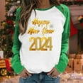 thumbnail image 2 of Penkiiy 2024 Happy New Year Women's Classic New Year Print Round Neck Long Sleeve Loose Round Neck Tops S Green, 2 of 4