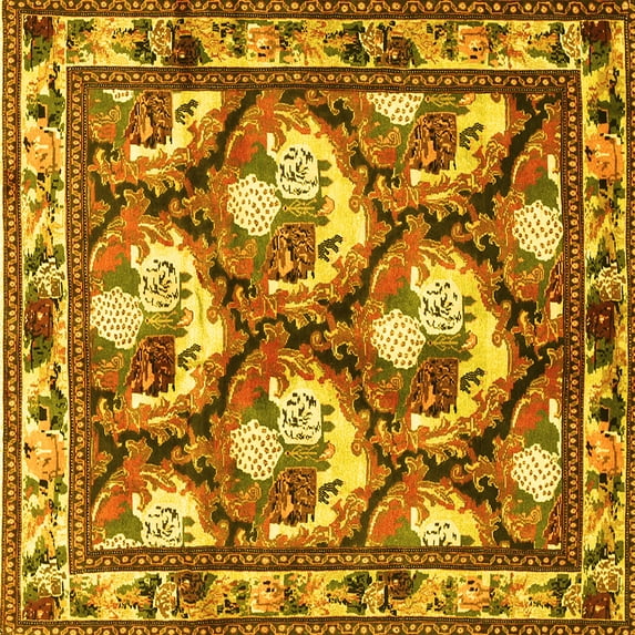 Ahgly Company Machine Washable Indoor Square Persian Yellow Traditional Area Rugs, 4' Square