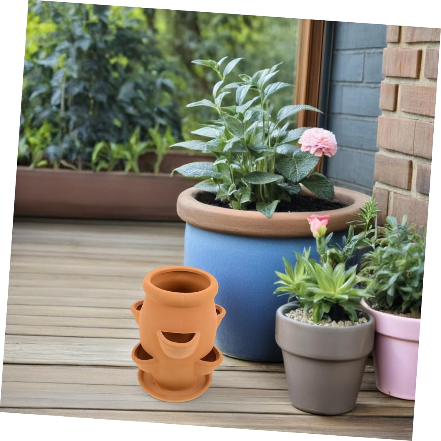 ABCISI Strawberry Tower Planter Succulent Pot for Use Versatile Planter for Flowers Succulents and Strawberries Aesthetic Terracotta Design
