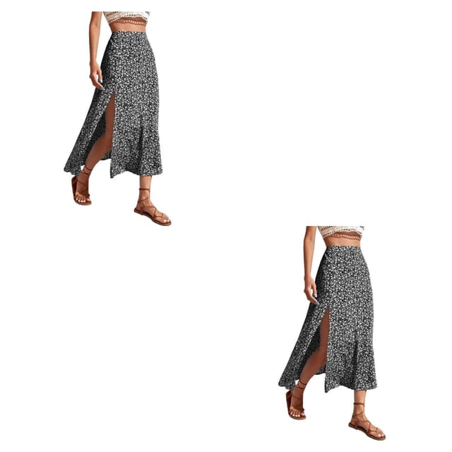 Qarigey larga dividida Estética Vacaciones Moda Primavera Verano Ropa Club Banquete Disfraces Accesorios Negro XXL Negro XXL 2piezas