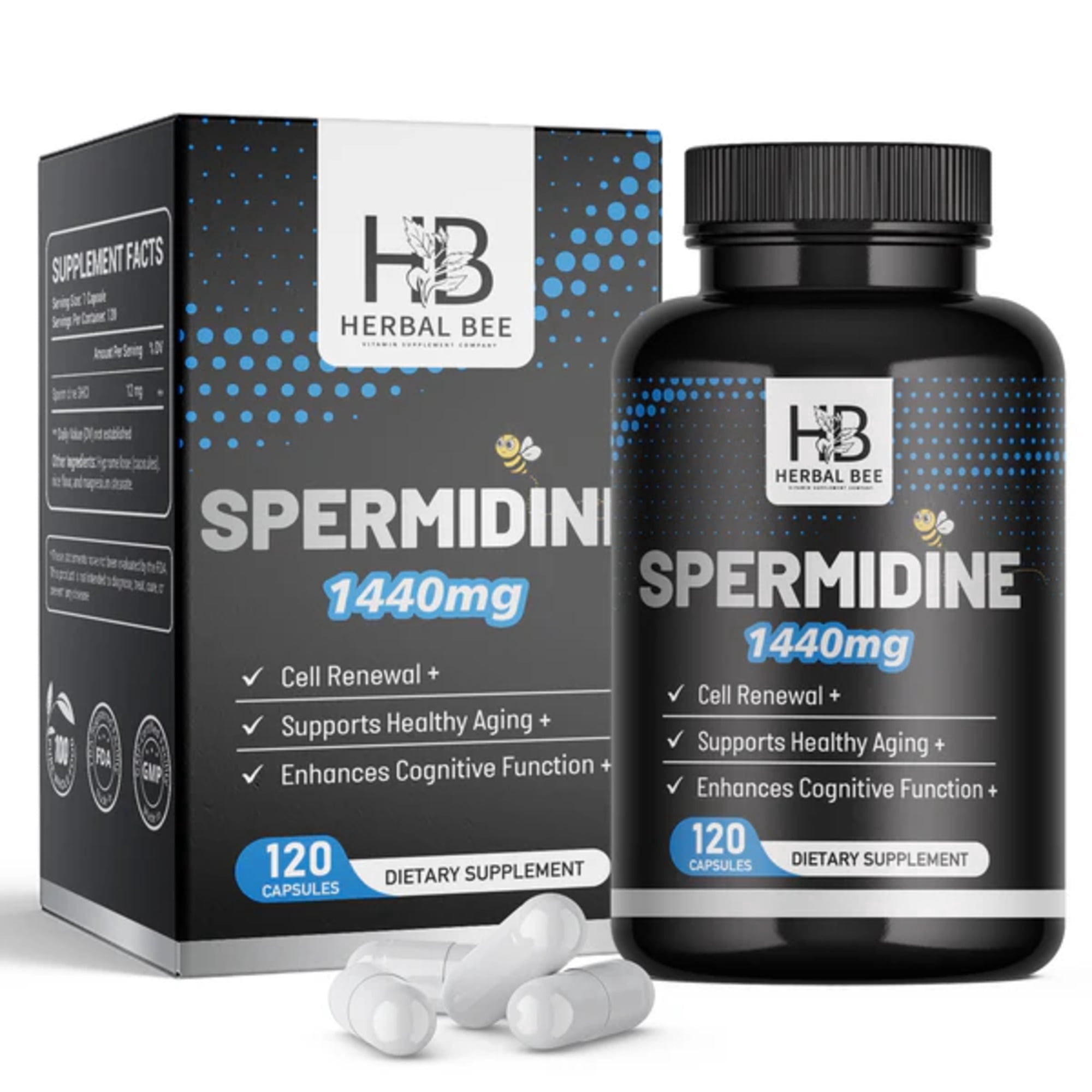Herbal Bee Spermidine Capsules for Vitality and Longevity Support, Brain Health Supplement, 1440 mg, 120 Count