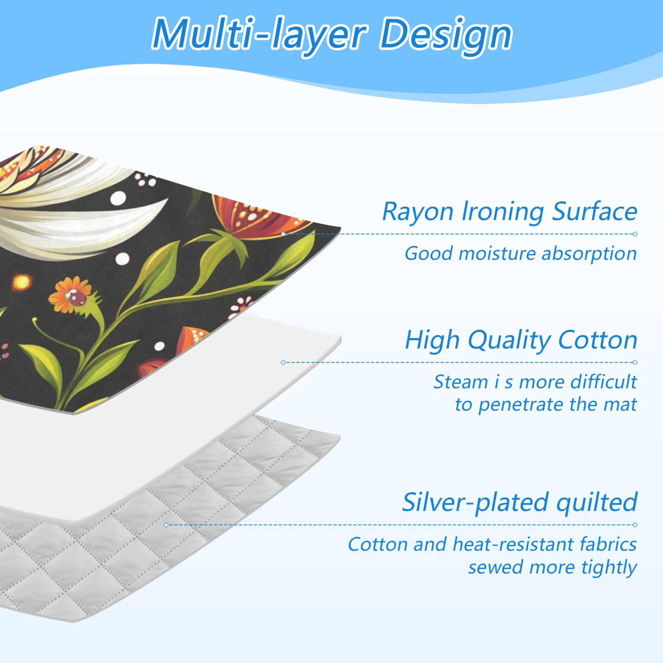 White and Red Flowers on Dark Ironing Mat Blanket for Table Top Travel Portable Ironing Board Pad 47.2x27.6 Inch