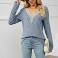 thumbnail image 6 of Black and Friday Deals 2023 Cotonie Women's Solid Color V-neck Long Sleeve Sweater Knitted Strip Sweater 2023 Trendy Casual Tops,Blue,XL, 6 of 8