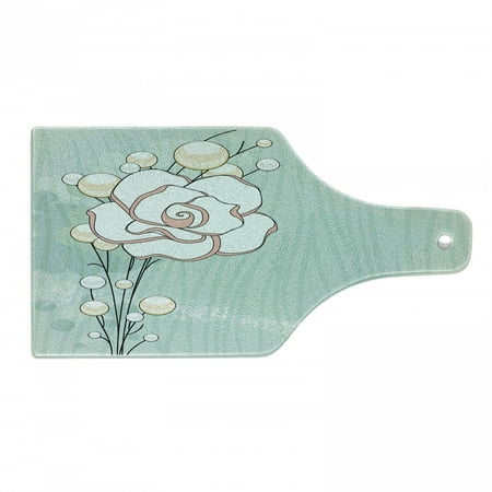 

Flower Cutting Board Romantic Rose Sign of Eternal Love with Pearls the Purity Print Decorative Tempered Glass Cutting and Serving Board Wine Bottle Shape Pale Blue White Pink by Ambesonne
