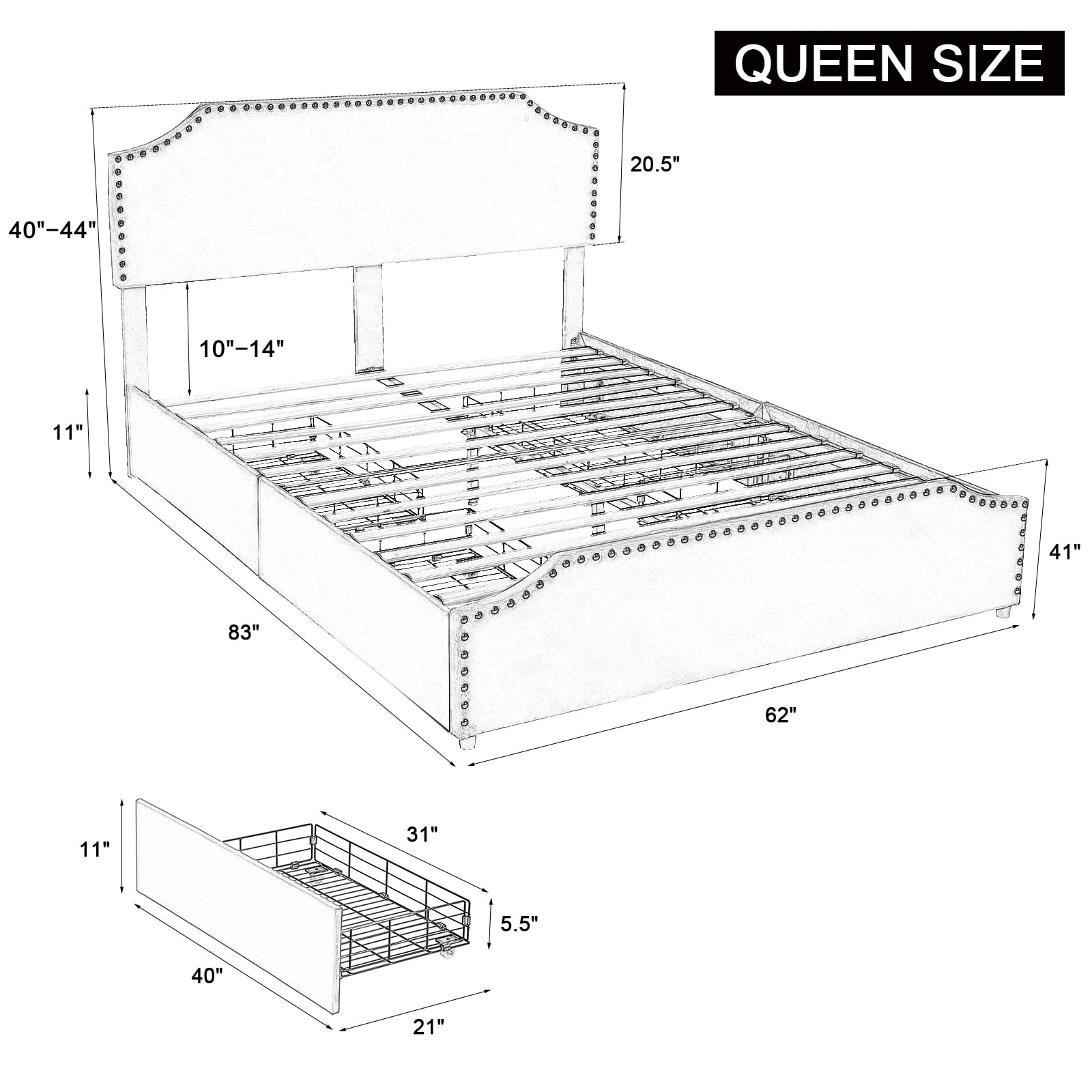 Buy Amerlife Queen Size Bed Frame with 4 Storage Drawers and Headboard