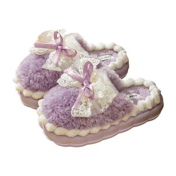 Tuphregyow Women's Warm Fleece Lined Slippers with Non Slip Grips Cozy Indoor House Shoes for Home, Office, and Outdoor Use Purple 38-39