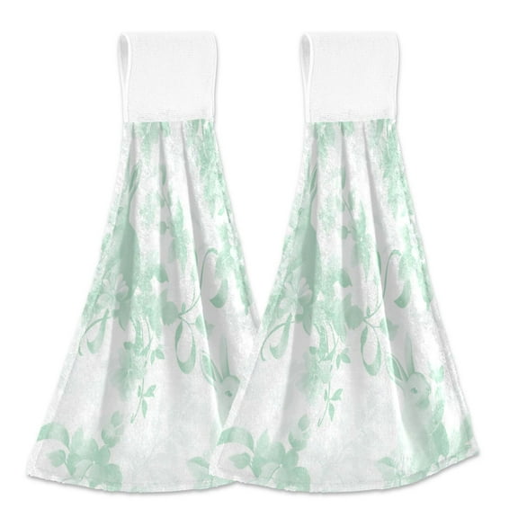 2pcs Kitchen Hanging Towels Bathroom Hanging Towels Velcro Soft Hand Towel Absorbent Tie Towels for Kitchen Toilet Tea Bar Washcloth Decor Mint Green Rabbits