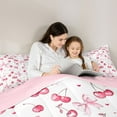 thumbnail image 5 of Manfei Pink Princess Bow Bedding Comforter Set for Teens, Pink Watercolor Art Twin Comforter Sets, Yummy Cherry Fruit Reversible Bedding Set, Super Cozy Room Decor, 2 Pieces, 5 of 8