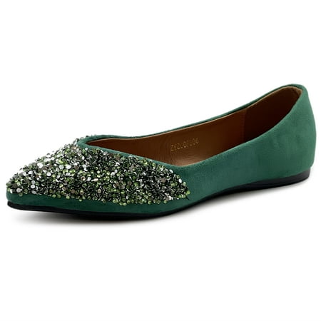 

Ollio Women s Shoes Faux Suede Rhinestone Studded Pointed Toe Ballet Flats F206
