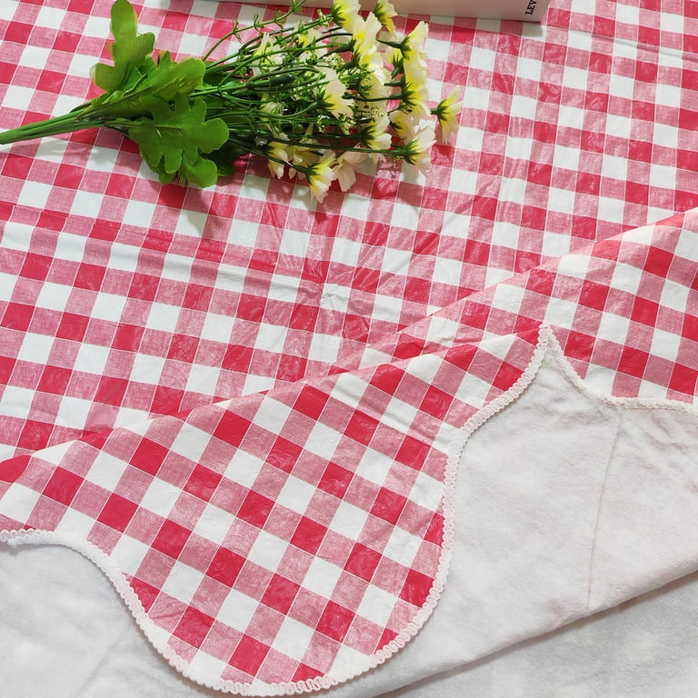 DurableDelights Red White Checkered Vinyl Tablecloth, 54x72 In photo 3