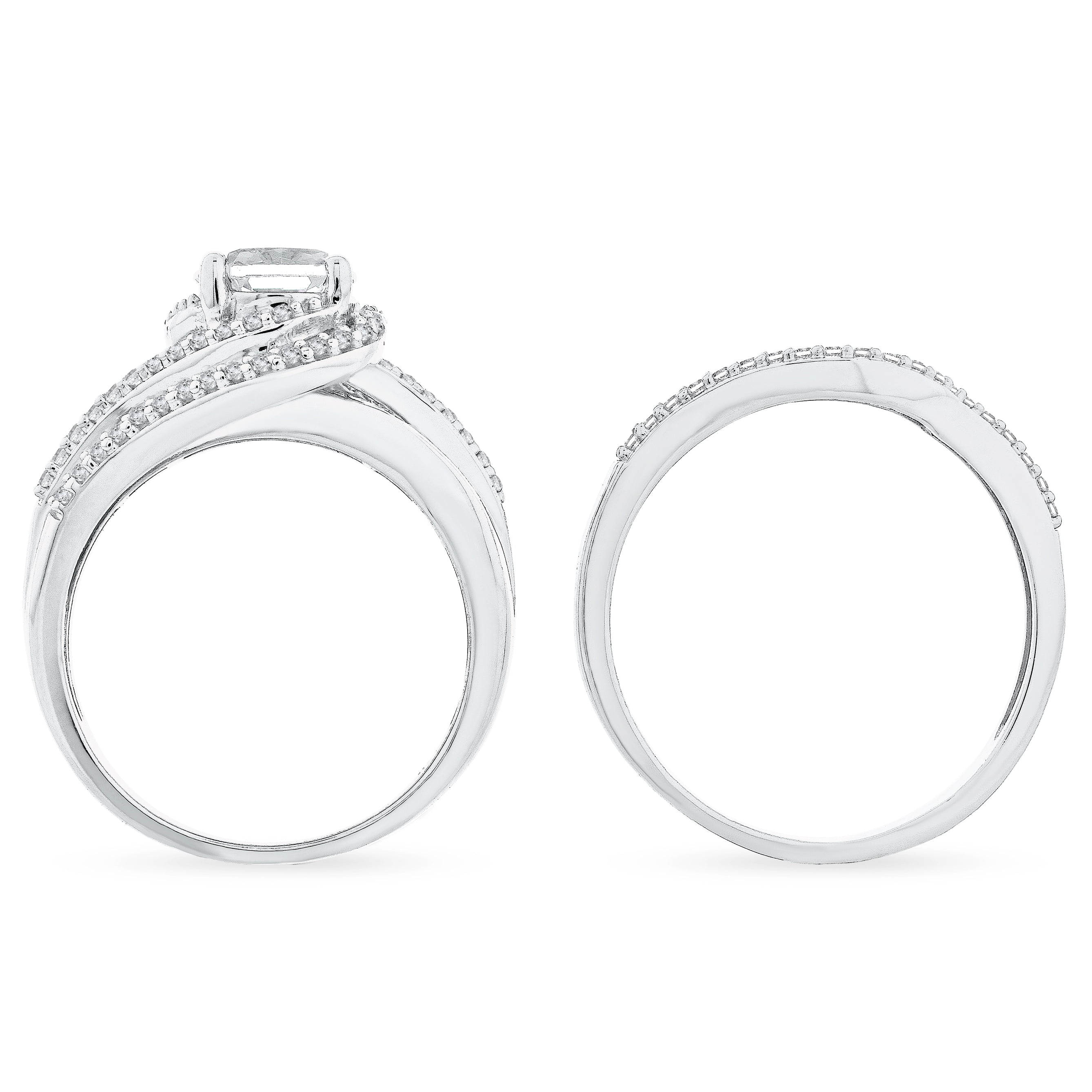 Brilliance Fine Jewelry 925 Sterling Silver Simulated White Diamond Bridal Engagement Ring Set