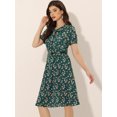 thumbnail image 2 of DARING DIVA Peter Pan Collar Tie Neck Elegant Floral Dress with Belt XS Dark Green, 2 of 6