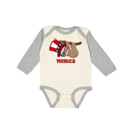 

Inktastic Merica Patriotic Sloth Gift Baby Boy or Baby Girl Long Sleeve Bodysuit