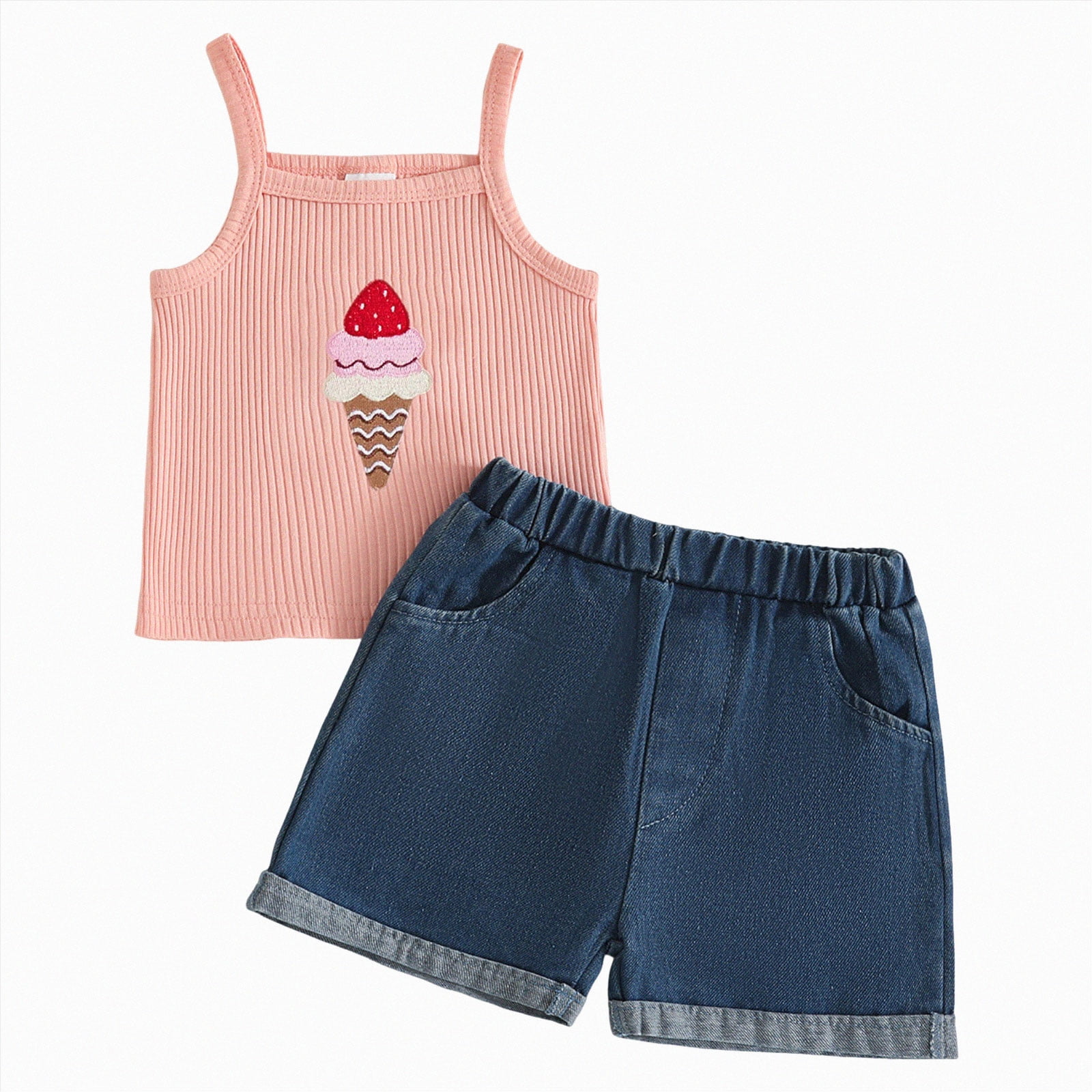Paguaki Baby Girl Clothes Cartoon Print Camisole And Short Sleeved Shorts Set Comfortable Breathable Stylish Summer Two-Piece Set