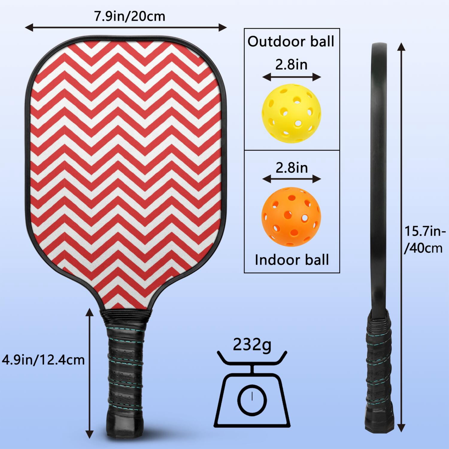 Pickleball Paddles Set Of 1, Fiberglass Surface, Colorful Lines Print, 1 Paddle, 2 Balls & Bag