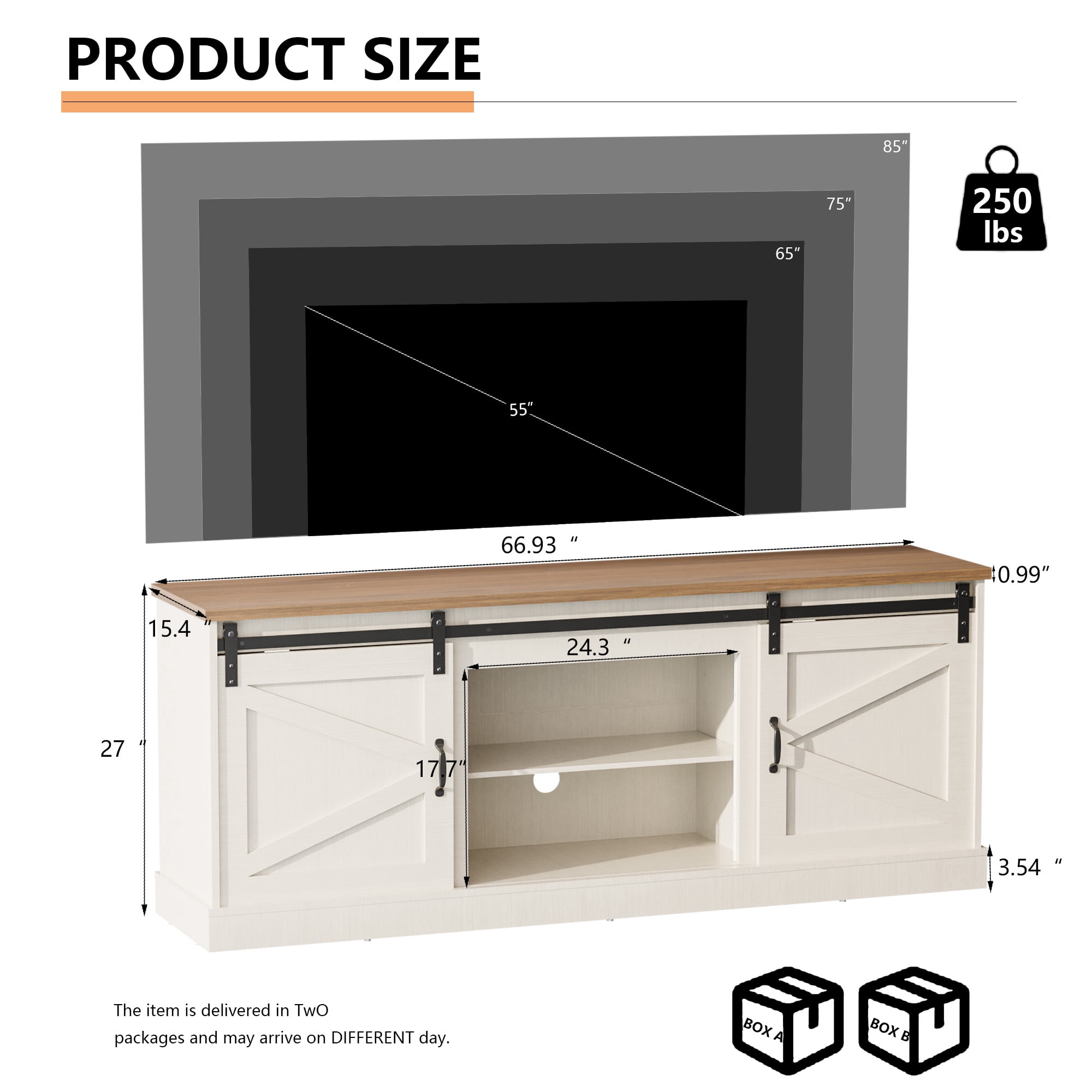 ALAULM Farmhouse 75" TV Stand, Entertainment Center with Sliding Barn Doors and Storage Cabinets, Suitable for Living Rooms, White