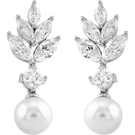 Her Special Day Jewelry Freshwater Cultured Pearl and CZ Sterling Silver Earrings