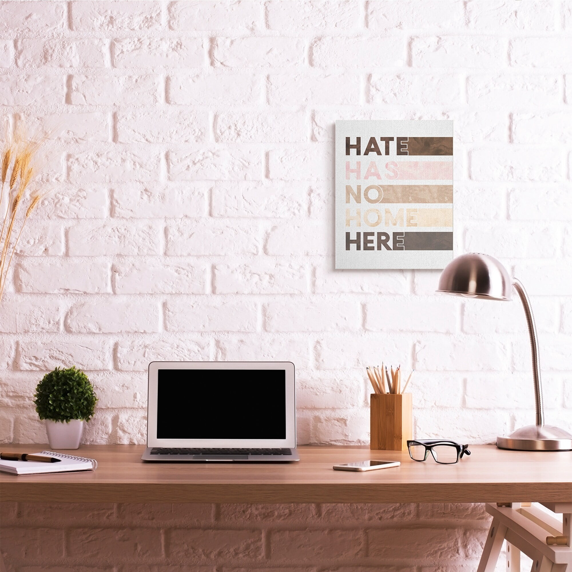 Stupell Industries Hate Has No Home Phrase Motivational Inclusivity Quote Typography Painting Gallery Wrapped Canvas Art Print Wall Art, 24 x 30