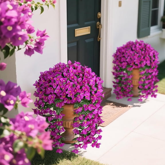 Artificial Flowers Plants for Outdoors, Faux Hanging Plants Flowers for Summer Autumn,UV Resistant Look Real, 1 Bundle Faux Silk Bougainvillea Trailing Vines for Front Door Porch Planter Patio