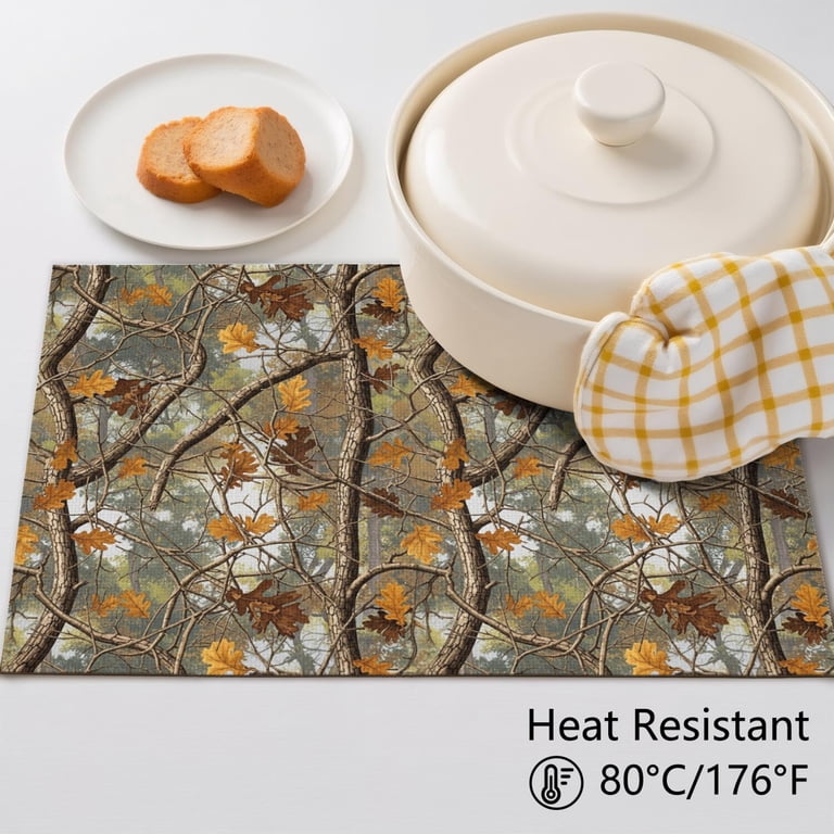 Camo and Tree Brown Pattern PVC Woven Placemats Set Of 2, Bar Counter ...