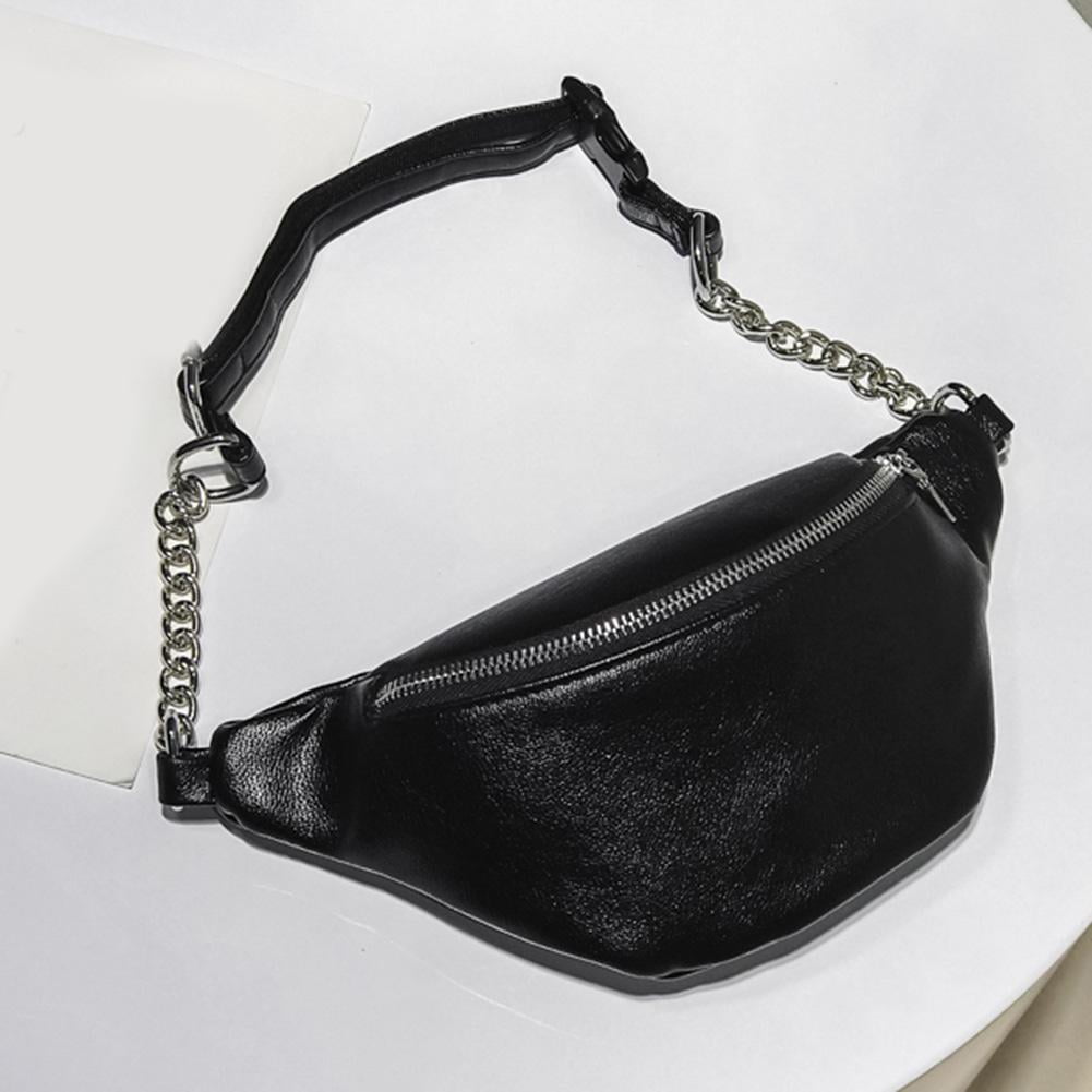 Black leather fanny pack best sale with chain