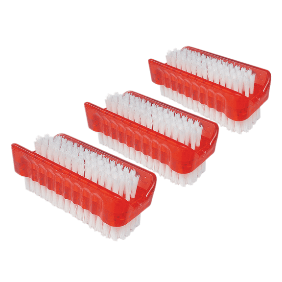LOLA Hand & Nail Brush, Dual-Purpose, Soft Side & Stiff Side, Block Handle - 3 Pack, Red