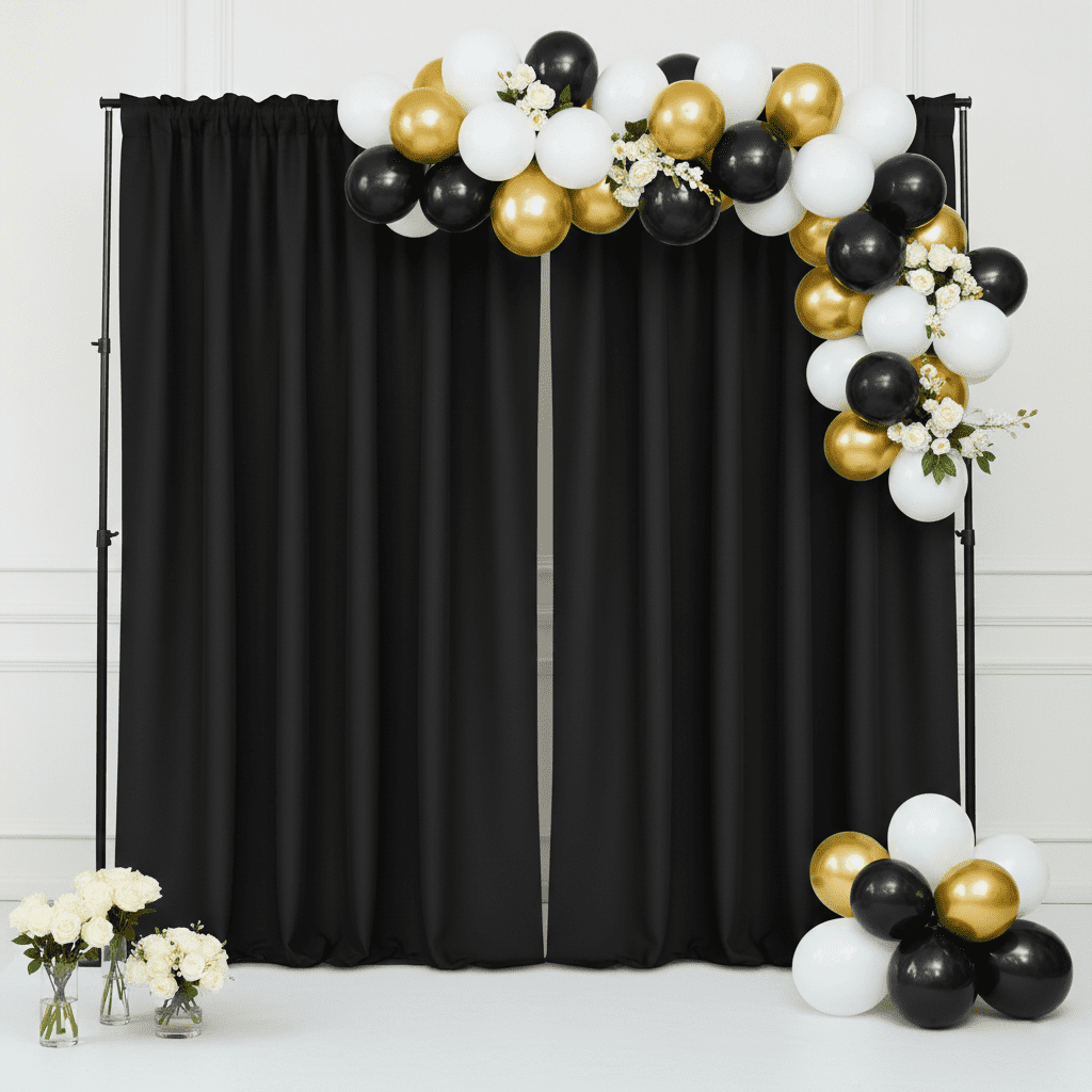 2 Pack 10 ft x 10 ft Polyester Curtain Panels for Weddings, Events & Home Decor - Black