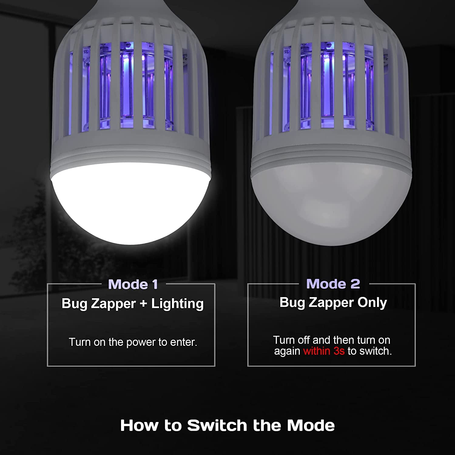 [2-Pack] Bug Zapper Light Bulb 2-in-1 Indoor Mosquito Zapper Gnat Trap- Electric Fly Insect Killer&Bug Catcher for Home Backyard Patio