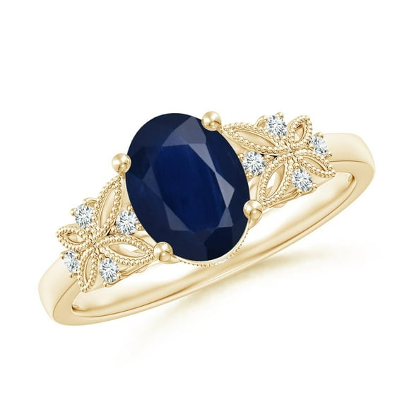 ANGARA Natural 1.55 Ct Vintage Style Oval Sapphire Ring with Diamonds in 14K Yellow Gold for Women (Size-8x6mm) | September Birthstone, Anniversary, Jewelry Gift for Women | Natural Sapphire Ring