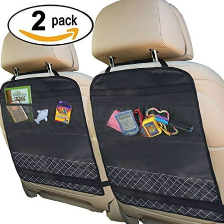 Best Kick Mats with Backseat Organizer Pocket Storage - 100% Waterproof - 2 (Best Back To School Shopping Stores)