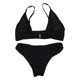 thumbnail image 1 of Conjunto de Bikini de 2 piezas para mujer, traje de baño Sexy con cuello redondo y hebilla de Metal, sujetador frontal, cintura baja, corte alto, tanga, Color sólido, 2024, 1 of 5