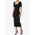 thumbnail image 3 of TheMogan Robe Midi Moulante Crayon en Coton Extensible à Manches Courtes et Encolure Carrée pour Femmes P-TG, 3 of 6