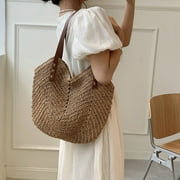 Jinveno Summer Women Straw Handbag Woven Shoulder Bag Female Beach Vacation Travel Tote