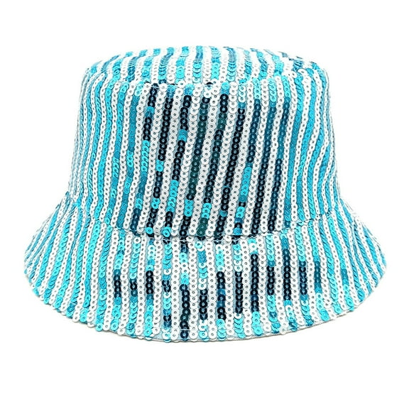 Mens Bucket Hat, Yigetop Sequins Bucket Hat for Women Men Glitter Sequins Strips Fisherman Hat Unisex Reversible Sun Hat for Beach Outdoor Womens Bucket Hat Blue M