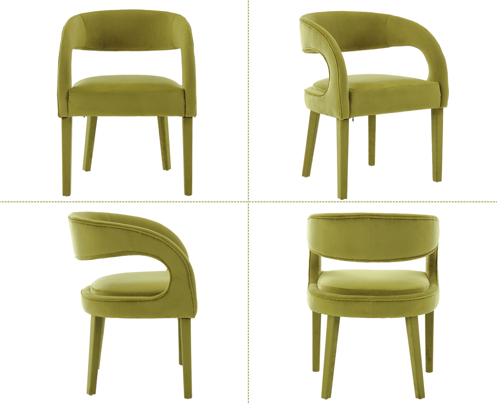 Guyou Modern Dining Chairs Set of 2, Velvet Upholstered Barrel Kitchen Chairs with Open Back, Lovely Dresser Chair, Comfy Dining Side Chairs for Dining Room Bedroom Living Room, Green