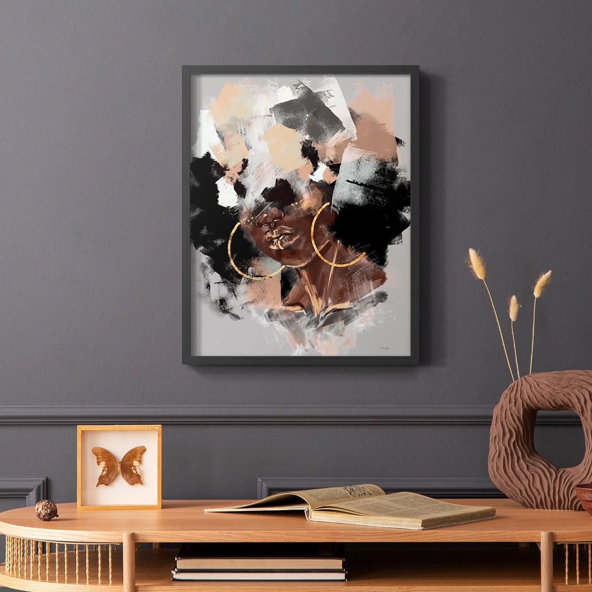 Afro Pop Framed Print in Black Solid Wood Framed Print No Nail Hanging