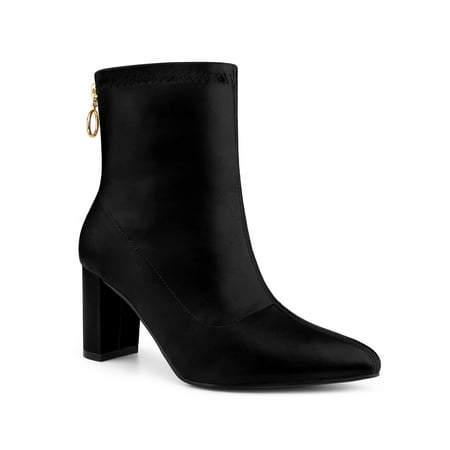 

Allegra K Women s Pointed Toe Back Zip Block Heel Ankle Boots