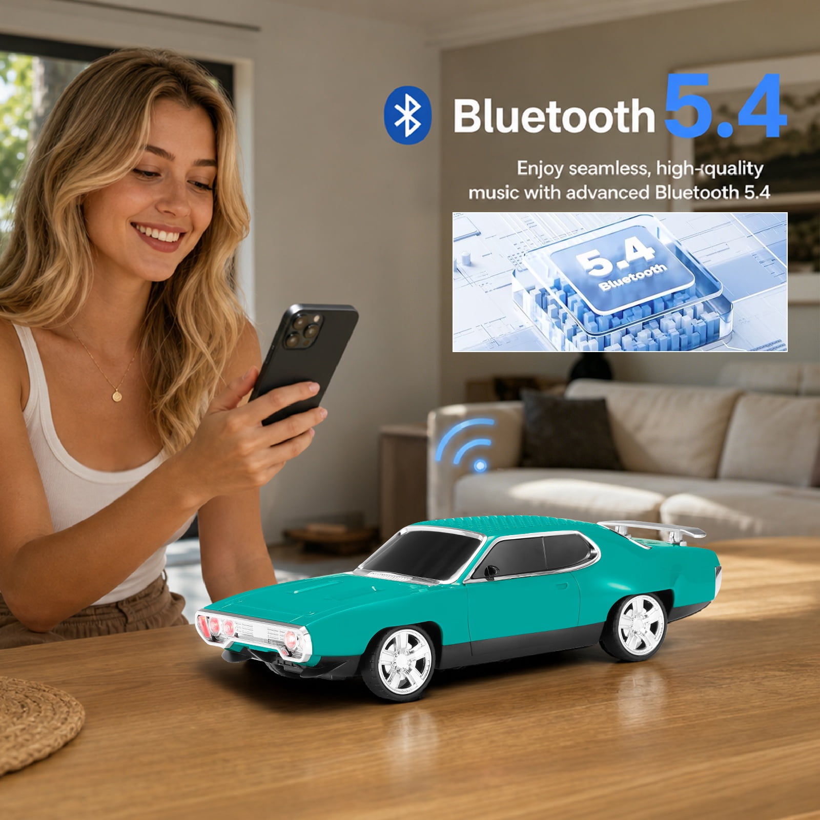 WSTER WS-620 Retro Muscle Car Portable Bluetooth Speaker, 2*5W Heavy Bass Wireless Speaker, Bluetooth 5.4, TWS Pairing, FM Radio, TF/USB, Hands-Free Call,The perfect gift for family and friends