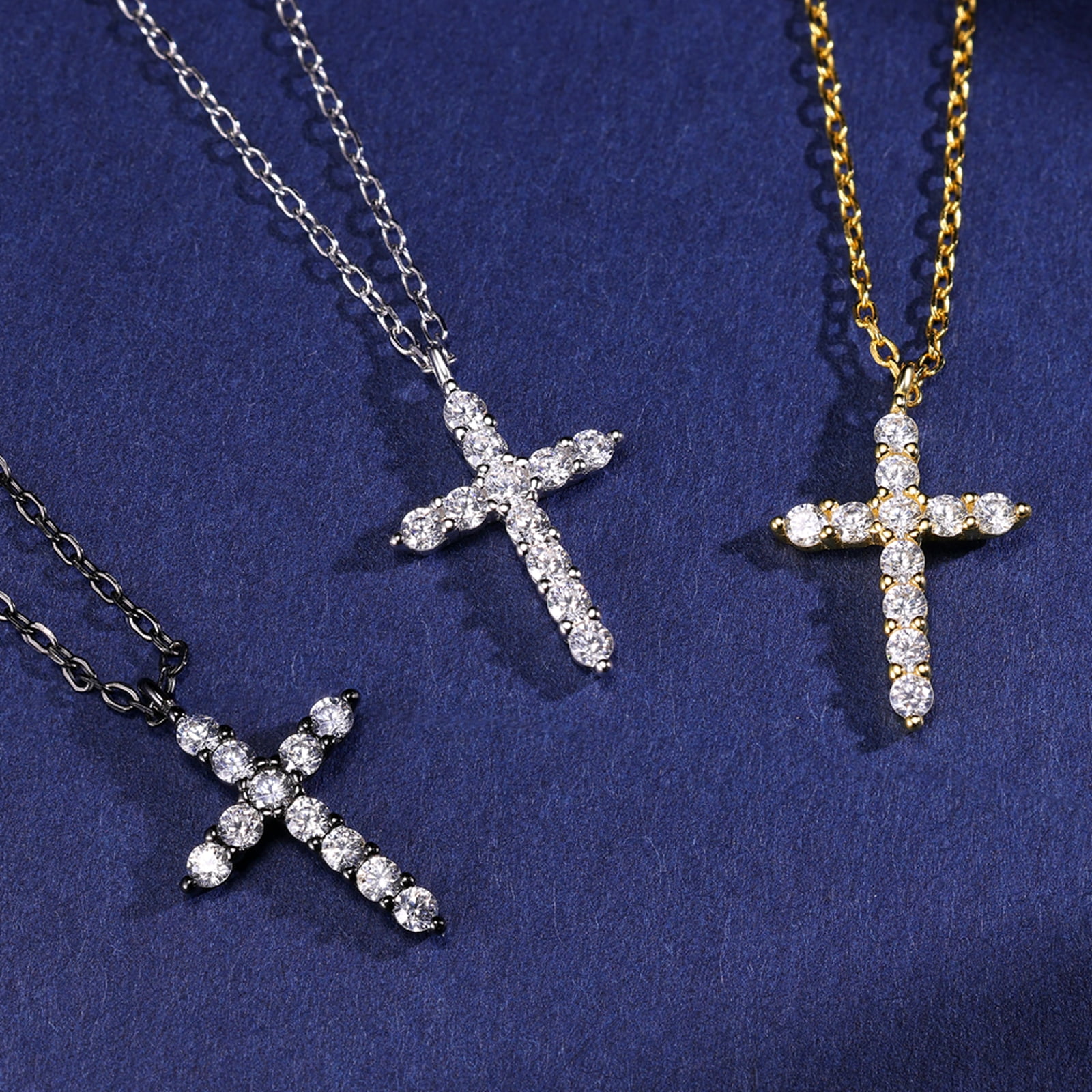 SFTING 14K Gold Plated Zirconia Silver Cross Faith Pendant Necklace for Women with 925 Silver