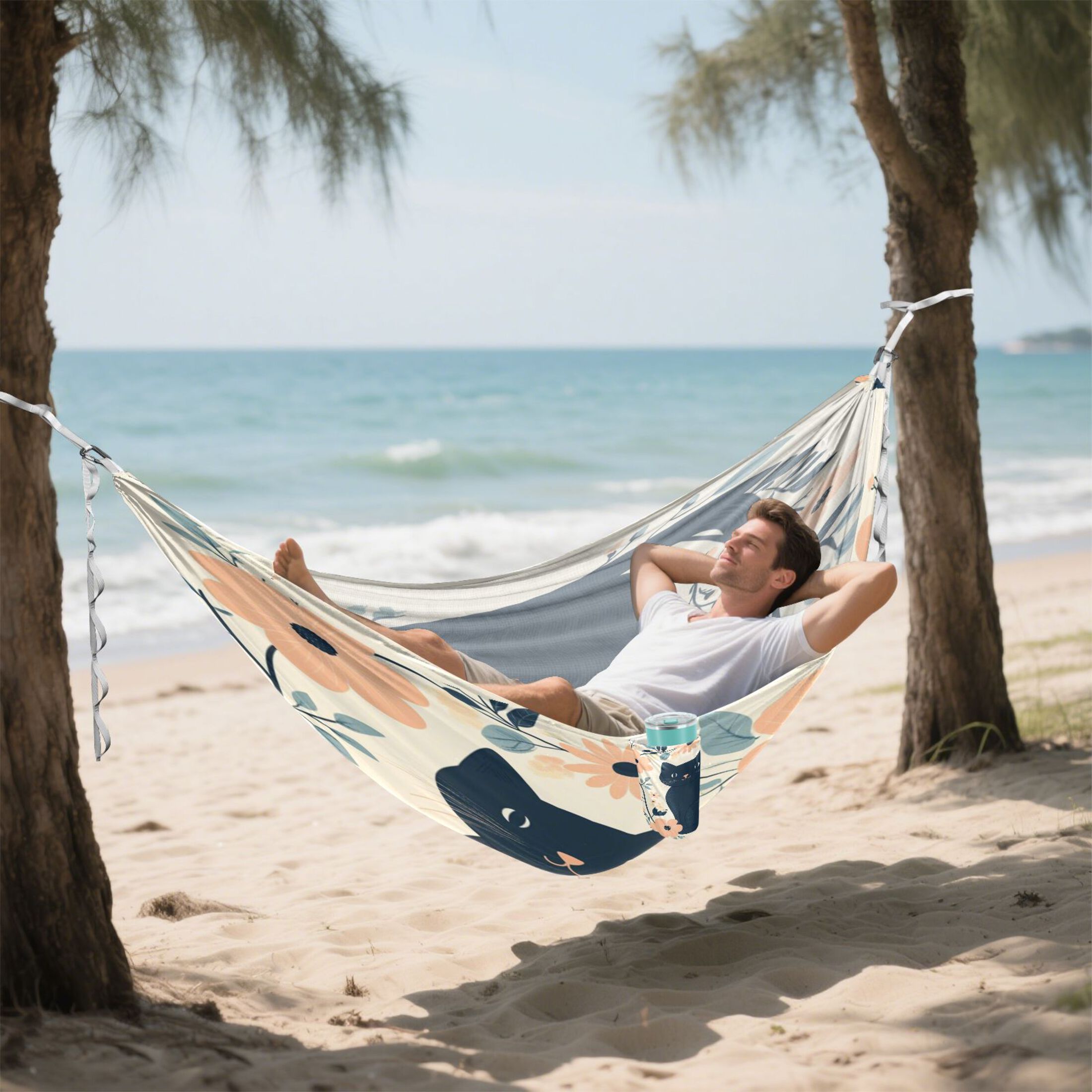 Hammock Camping Hammock Nylon Portable Hammock Travel Camping Hammock Black Cat and Flowers