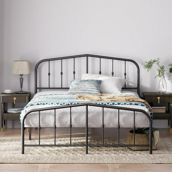 Zinus Heidi Metal Platform Bed Frame with Headboard, Black