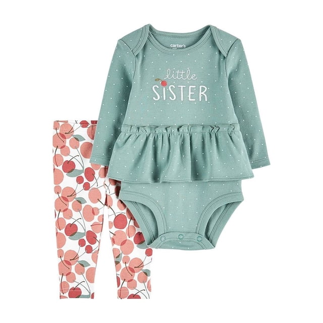 Conjunto Carter´s Child of Mine Niña 12M Frase Sister Verde 2 Piezas