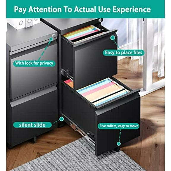 SISESOL 2-Drawer Mobile File Cabinet - Under Desk Storage with Lock, Metal Filing Cabinet for Legal/Letter/A4 Files, Slim Width