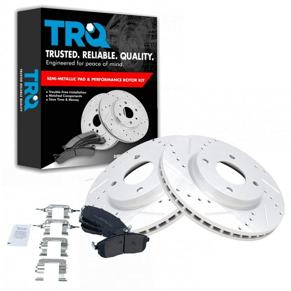 TRQ Front Performance Brake Pad & Rotor Kit Brake Pads Brake Rotors Set Semi-Metallic Premium G-Coated Fits Select 2009-2014 Nissan Cube 2007-2012 Sentra Versa