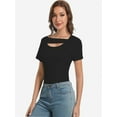 thumbnail image 6 of Women's Fashion Clothes One Piece Cutout Tops Short Sleeve Knit Slim Fitted Shirts Tee Tshirts, 6 of 6